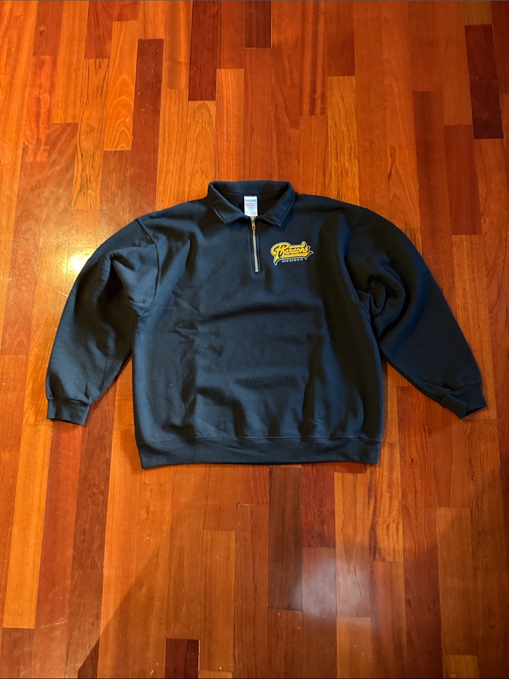 Black Quarter-Zip Sweater with Yellow Chest Logo - Unbranded